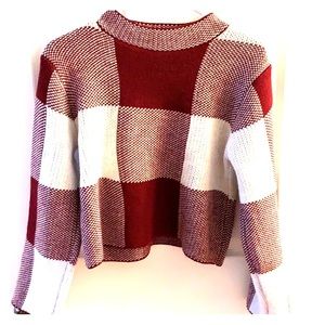SHEIN crop plaid sweater. Burgundy and white.